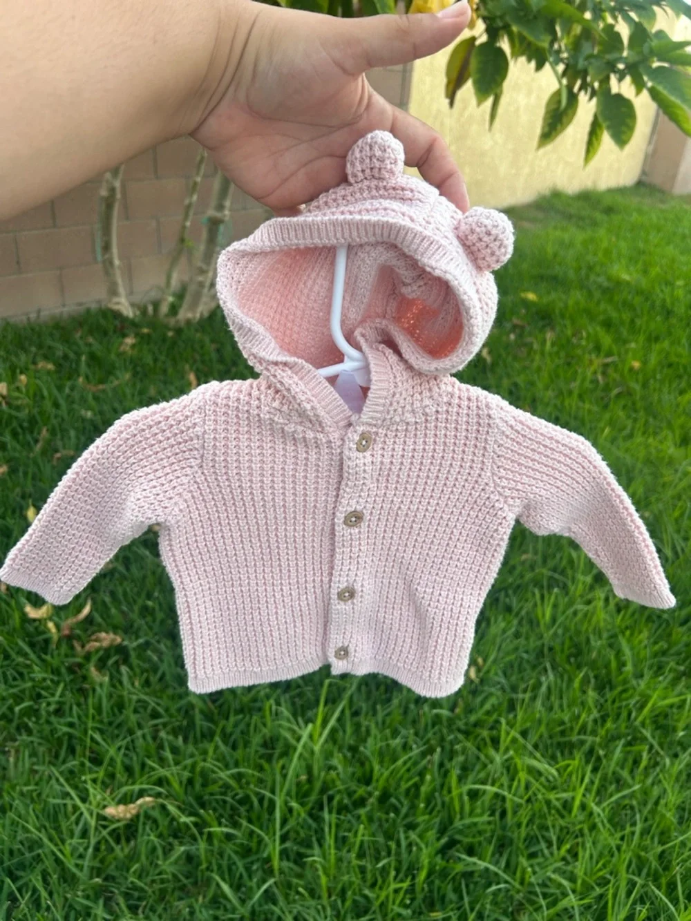 Carter's Pink Knit Baby Hoodie with Ear Detail